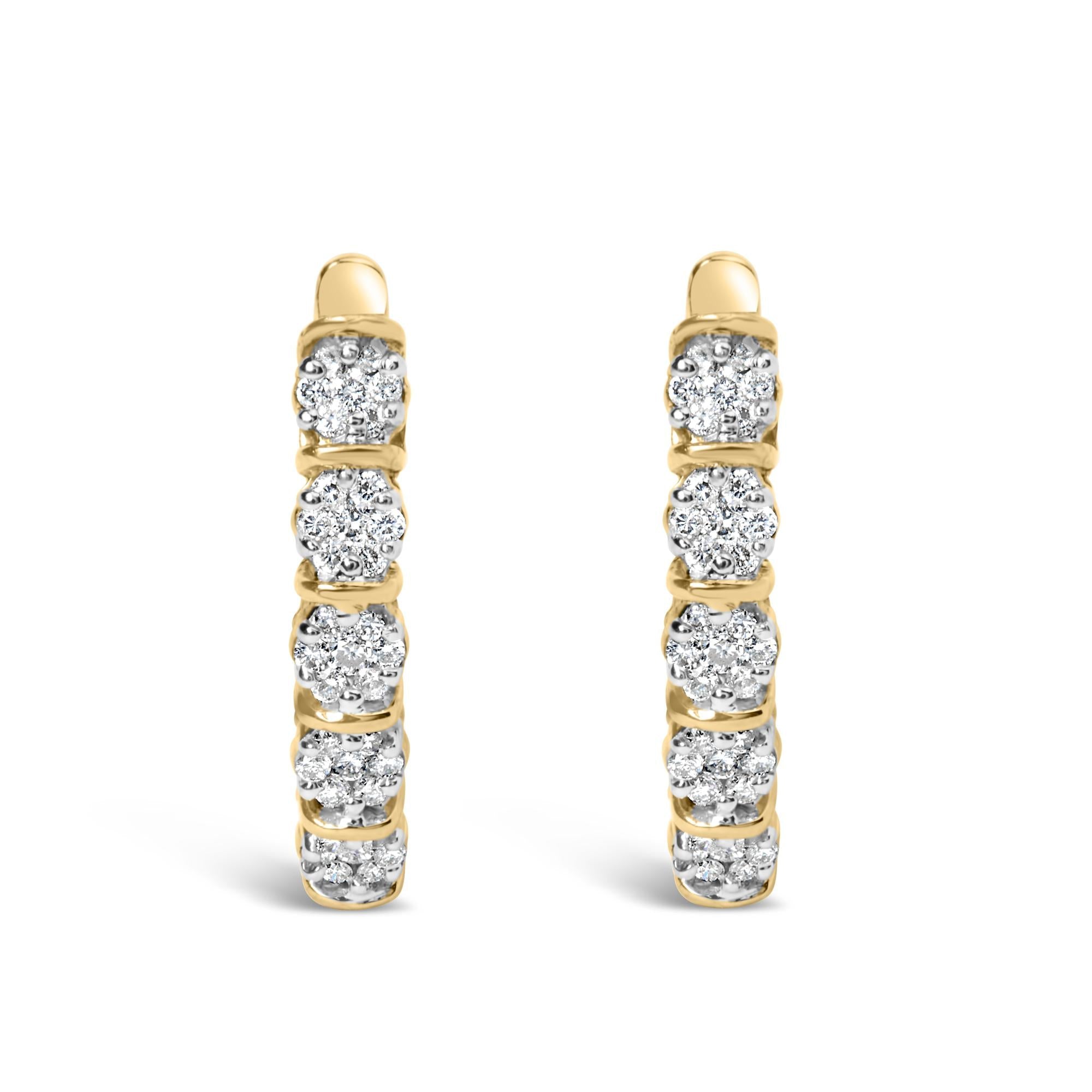 14k Yellow Gold 1/2 Cttw Diamond Cluster Hoop Earrings (H-I Color, SI2-I1 Clarity)