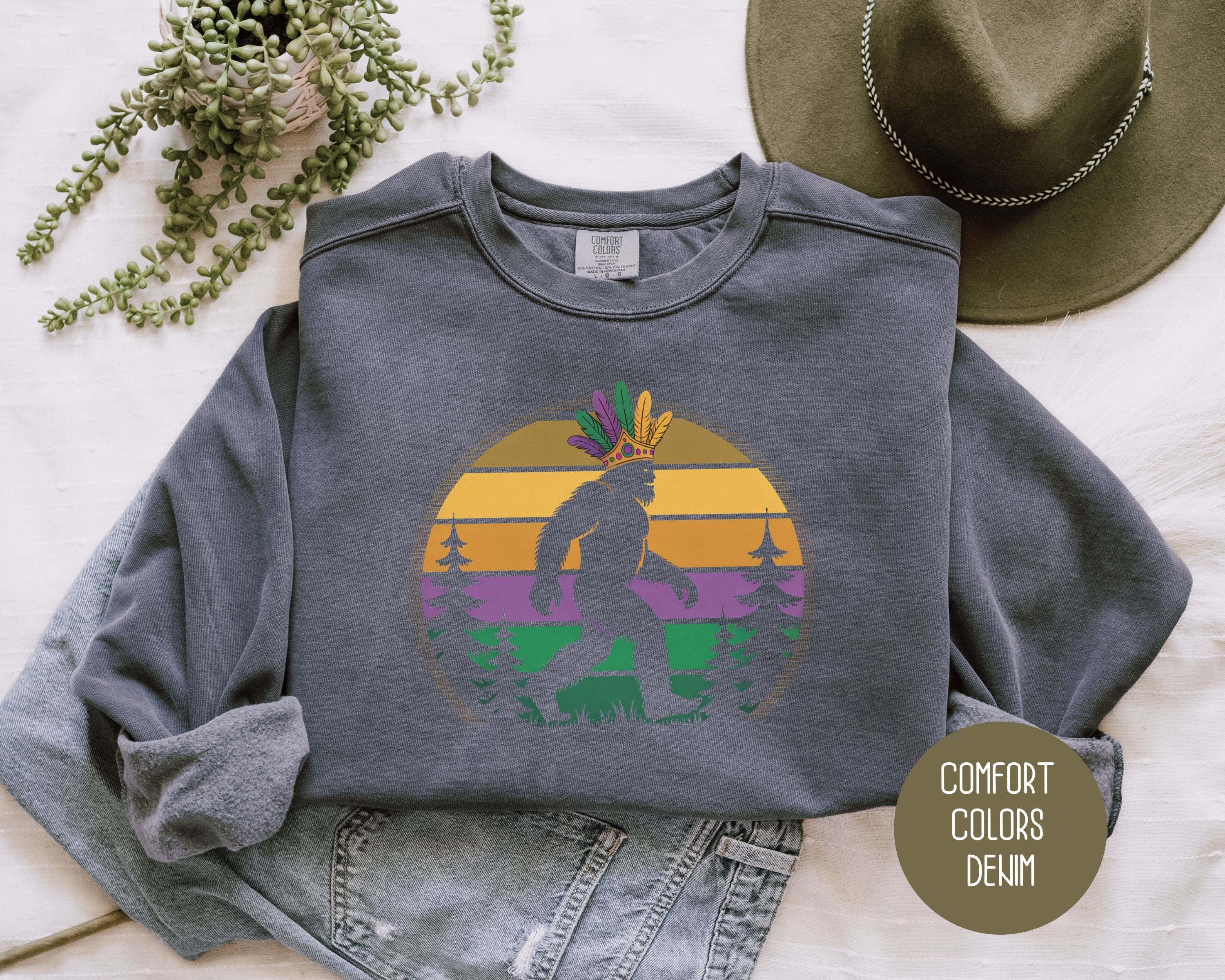 Bigfoot Mardi Gras Comfort Colors Sweatshirt