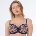 Samanta Hazel Navy Sheer Mesh 3-Part Full Cup Bra