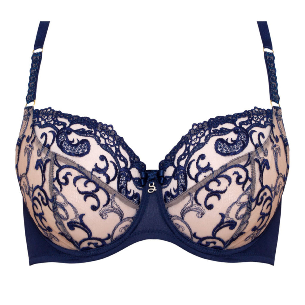 Samanta Hazel Navy Sheer Mesh 3-Part Full Cup Bra