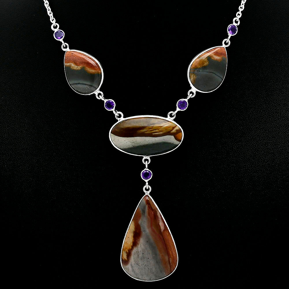 Natural Polygram Jasper & Amethyst Necklace N-1023 SDN2030