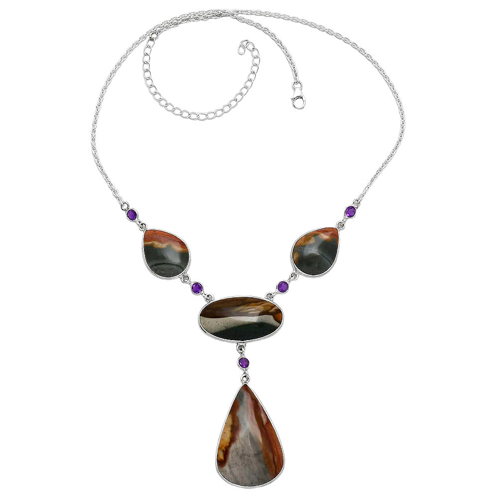 Natural Polygram Jasper & Amethyst Necklace N-1023 SDN2030
