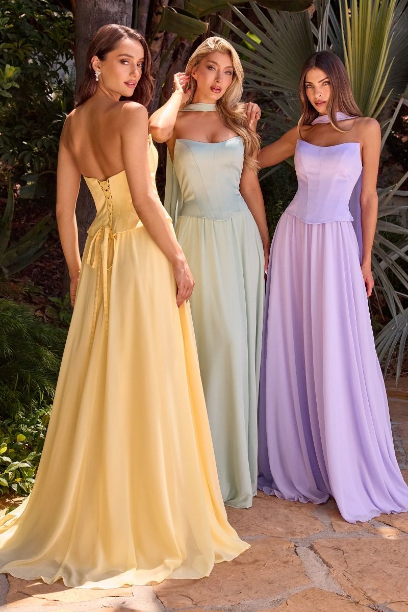 Strapless Lightweight A-Line Chiffon Dress With Matching Scarf & Corset Bodice CDCD386