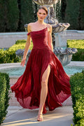 One Shoulder A-Line Bridesmaid Dress w/ Ruched Desing & Elegant Leg Slit CDCD409