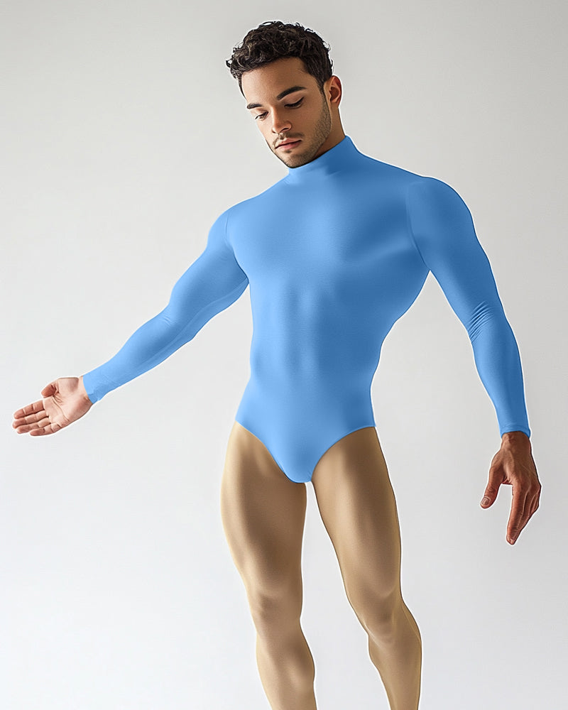 Long Sleeve Mock Neck Leotard - Sky Blue